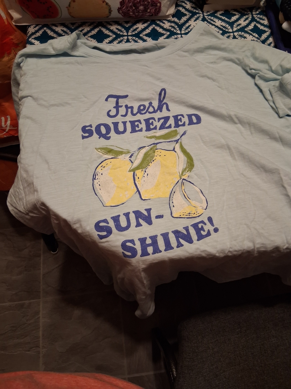 Fresh Squeezed Sunshine! Decorative Lemon Graphic Tee - Light Blue